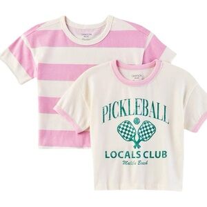 Grayson Mini 2pk Shirts Pink and Cream Striped Tee & Pickleball Graphic Tee 12m